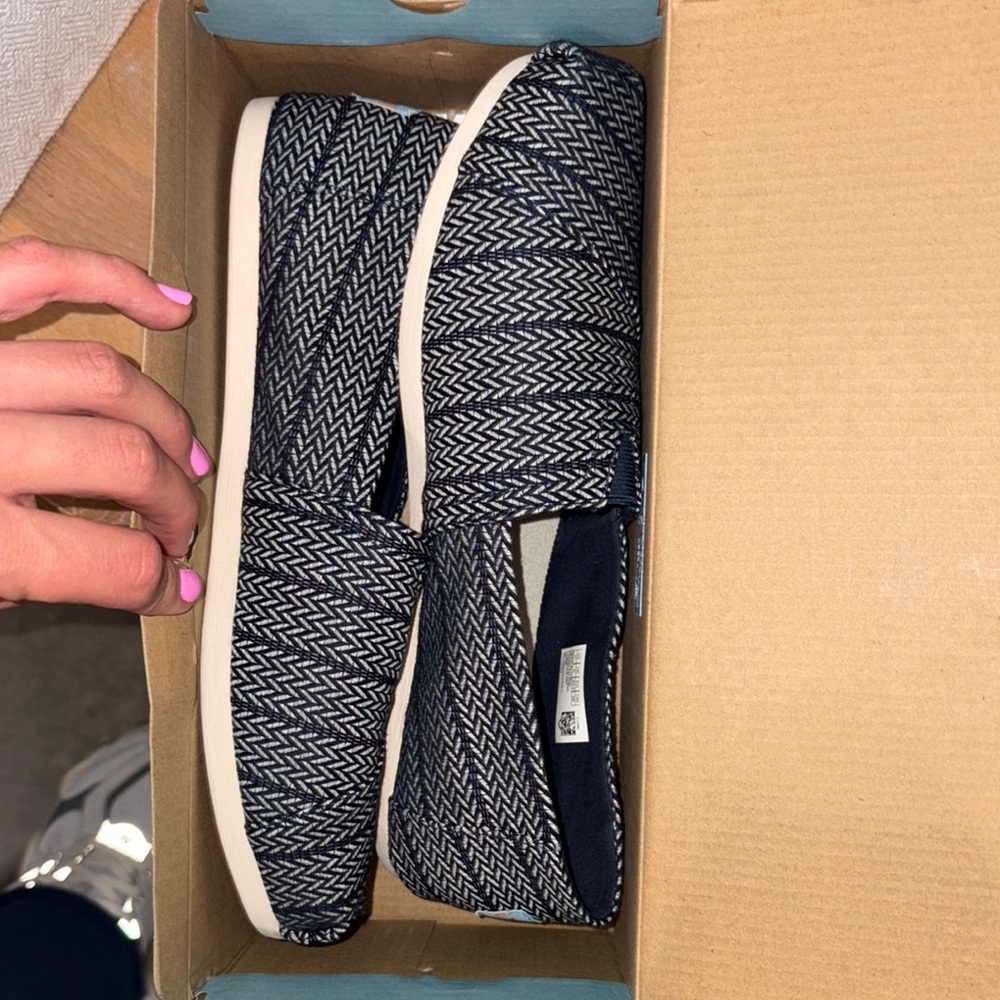 Navy Herringbone Slip-On Shoes